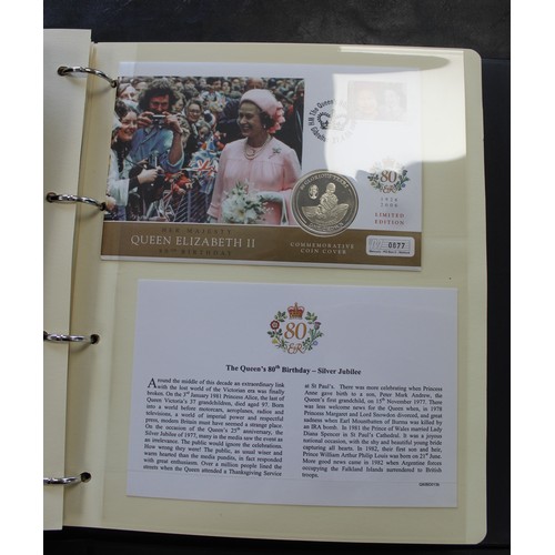 286 - An extensive collection of coin FDC's commemorating the 80th birthday of HM The Queen. Set in four f... 