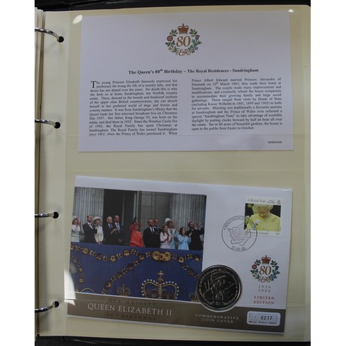 286 - An extensive collection of coin FDC's commemorating the 80th birthday of HM The Queen. Set in four f... 