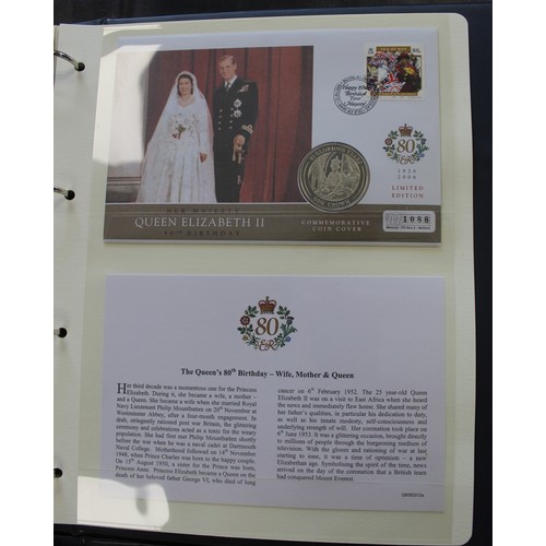 286 - An extensive collection of coin FDC's commemorating the 80th birthday of HM The Queen. Set in four f... 