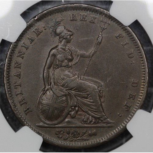 113 - 1827 Penny, George IV (Peck 1480, S.3823). Graded AU55BN, gVF/aEF, and presented in a Coinery Collec... 