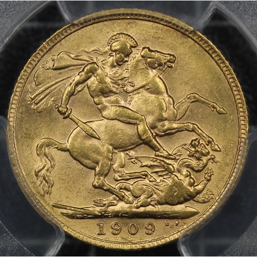 36 - 1909 Sovereign, Edward VII (S.3969). Graded PCGS MS62, gEF with original mint colour through the dev... 