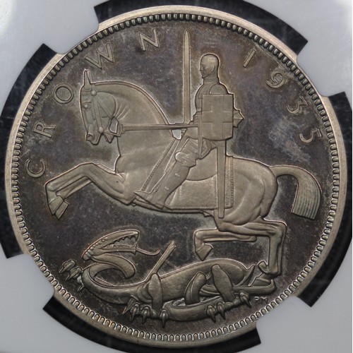 93 - 1935 Raised Edge Proof Crown, George V (ESC 378, Bull 3655, S.4048). Graded NGC PF65 Cameo and prese... 