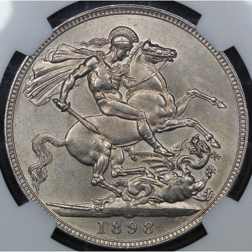 79 - 1898 Crown, Edge LXII, Victoria (ESC 315, Bull 2605, S.3937). Davies 527 (Dies 3+E). Graded MS61, gE... 