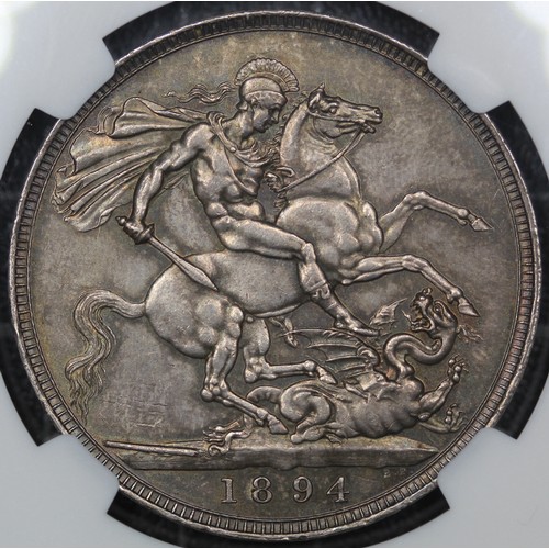 77 - 1894 Crown, Edge LVIII, Victoria (ESC 307, Bull 2597, S.3937). Graded NGC AU58, gEF or better, and u... 