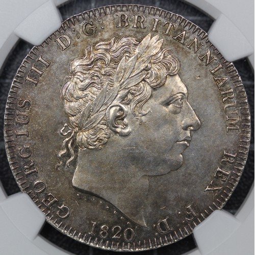 66 - 1820 Crown, Edge LX, George III (ESC 219, Bull 2016, S.3787). Graded MS62, uncirculated with a coupl... 