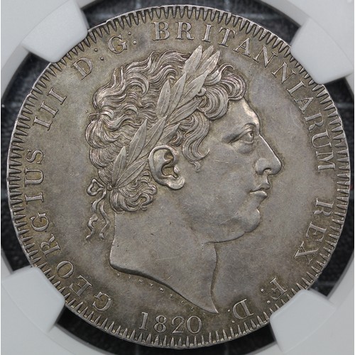 67 - 1820 Crown, Edge LX, George III (ESC 219, Bull 2016, S.3787). Graded AU58, EF, with an attractive to... 