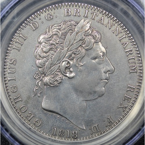 61 - 1818 Crown, Edge LIX, George III (ESC 214, Bull 2009, S.3787). Small P in PENSE and with trace last ... 