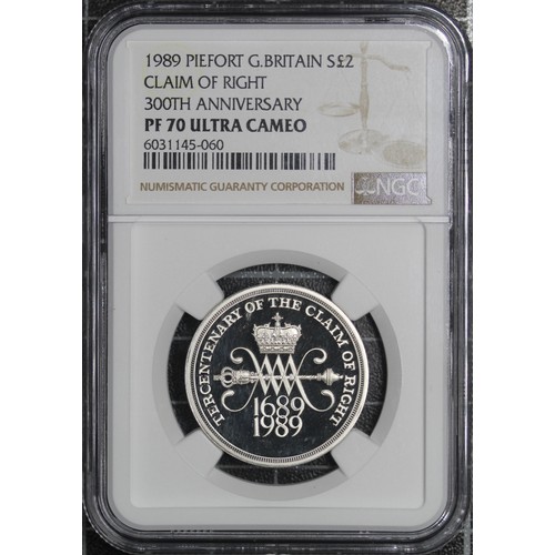 38 - 1989 Silver proof piedfort &pound;2 coin set comprising the Claim of Rights and Bill of Rights issue... 