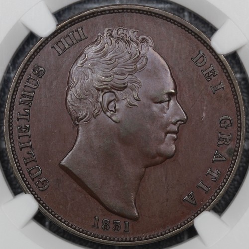 114 - 1831 Bronzed Proof Penny, William IV (Peck 1457, reverse inverted, S.3845). Graded NGC PF63+BN and p... 