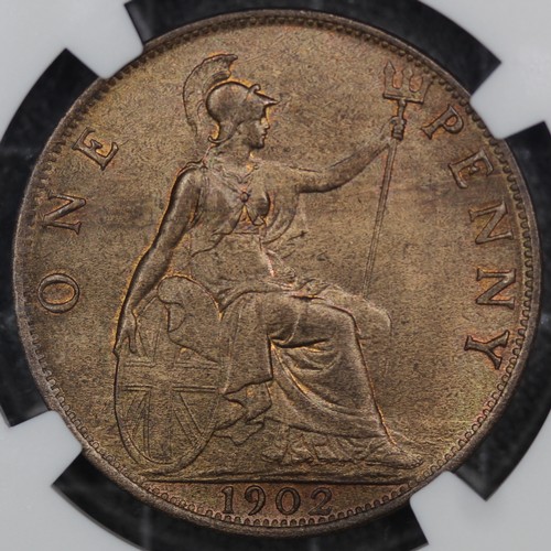 121 - 1902 Penny, Low Tide, Edward VII (Freeman 156, S.3990A). Graded NGC MS65RB and presented in a Coiner... 