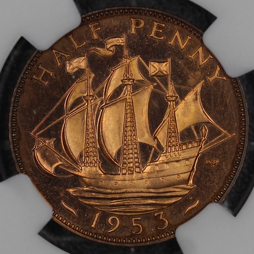 149 - 1953 Proof Half Penny, Elizabeth II (Freeman 456A, Dies 2+B, S.PS19 (Part)). Graded NGC PF67RD Cameo... 