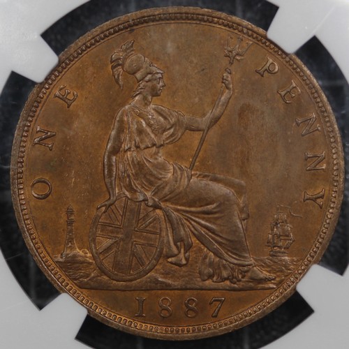 119 - 1887 Penny, Victoria (Freeman 125, S.3954). Graded NGC MS64 RB, about uncirculated. A patch of rubbi... 