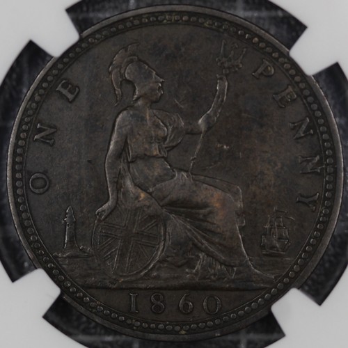 117 - 1860 Penny, Victoria (Freeman 7, Dies 1+C, S.3954). LCW below shield. Darkly toned. The plume on Bri... 