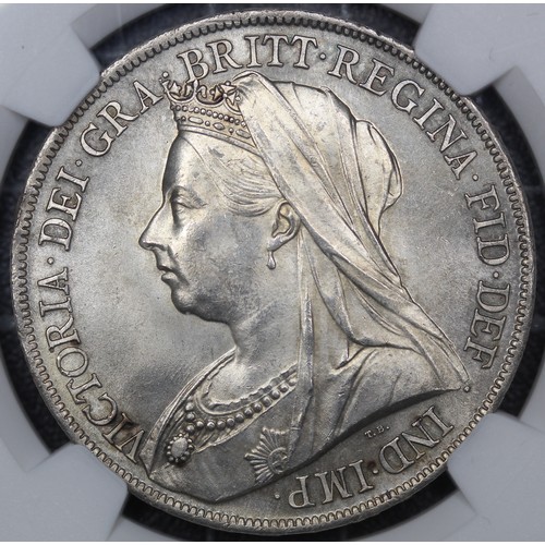 80 - 1899 Crown, Edge LXIII, Victoria (ESC 317, Bull 2607, S.3937). Davies 529 (Dies 2+E). Graded NGC MS6... 