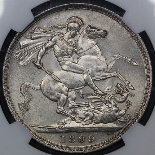 80 - 1899 Crown, Edge LXIII, Victoria (ESC 317, Bull 2607, S.3937). Davies 529 (Dies 2+E). Graded NGC MS6... 