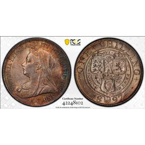 104 - 1897 Shilling, Victoria (ESC 1366, Bull 3162, S.3940A). Graded MS63, uncirculated, with vibrant obve... 