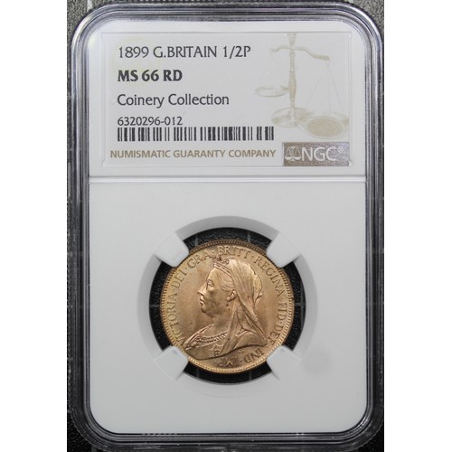 148 - 1899 Half Penny, Victoria (Freeman 376, S.3962). Graded MS66RD, choice uncirculated with full mint l... 