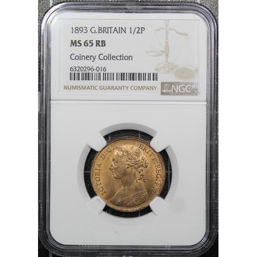 147 - 1893 Half Penny, Victoria (Freeman 349, 17+S, S.3956). Graded NGC MS65RB, uncirculated with full min... 