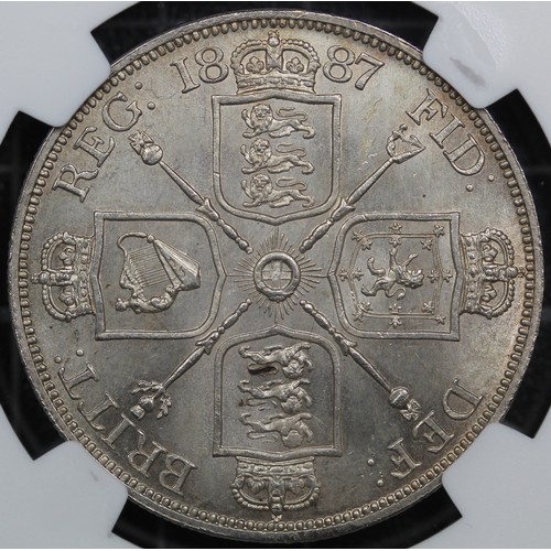 98 - 1887 Double Florin, Roman I in date, Victoria (ESC 394, Bull 2695, S.3922). Graded NGC MS63, aUNC, w... 