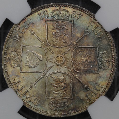 103 - 1887 Florin, Victoria (ESC 868, Bull 3953, S.3925). Graded NGC MS65, uncirculated, with rainbow tone... 