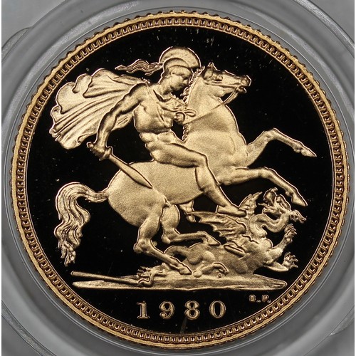 26 - 1980 Gold proof 4-coin set, Elizabeth II, comprising quintuple, double, full and half sovereigns, co... 