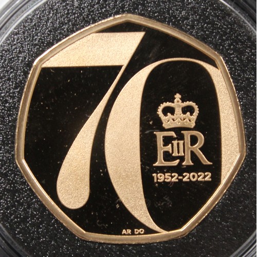 29 - 2022 Gold proof 50p, Elizabeth II. Struck to celebrate the Platinum Jubilee of HM The Queen and feat... 