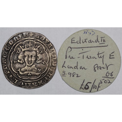 1030 - Edward III (1327-1377) groat, pre-treaty series E c.1354-1355. London Mint. Struck on full flan, gFi... 