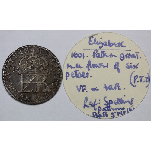 1072 - Elizabeth I (1558-1603) pattern groat, 1601, mm flower with 6 petals. Obv. UNUM A DEO DUOBUS SUSTINE... 