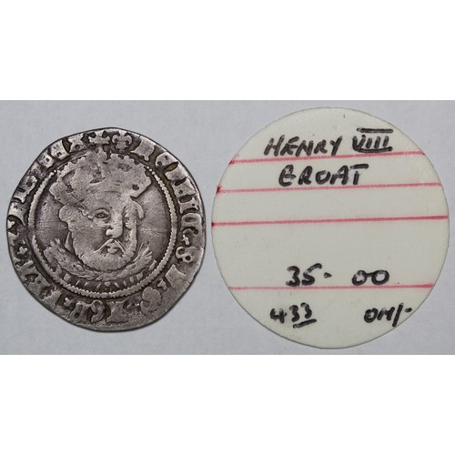 1040 - Henry VIII (1509-1547) groat, mm. lis. Tower mint, third issue with first facing bust/Laker bust A t... 