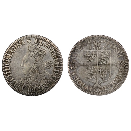 1068 - Elizabeth I (1558-1603) Milled Sixpence, 1562, mm. star. Large broad bust with elaborately decorated... 