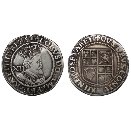 1082 - James I (1603-1625) shilling, mm. lis, c.1623-1624. Third bust with beard cut square. Small split at... 