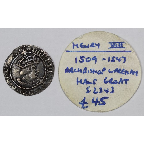 1042 - Henry VIII (1509-1547) half groat, mm uncertain, c.1532. Obv with side portrait, rev. CIVITAS CANTOR... 