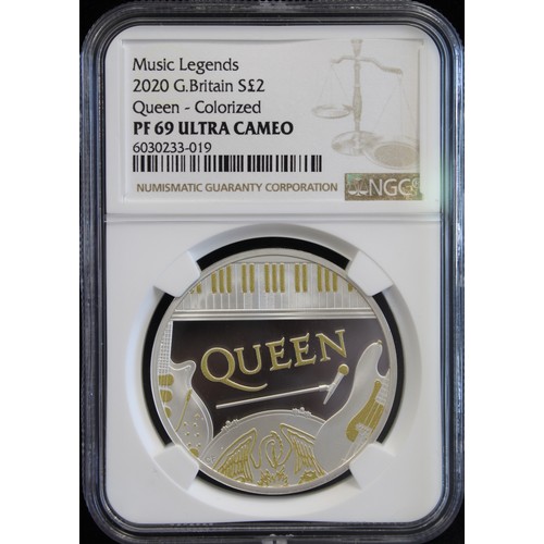 2177 - 2020 & 2021 Music Legends series 1oz silver £2 coins all with colour finish and all graded... 