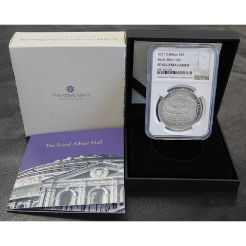 2159 - 2021 Silver proof £5 commemorating the 150th Anniversary of the Royal Albert Hall. Graded NGC ... 