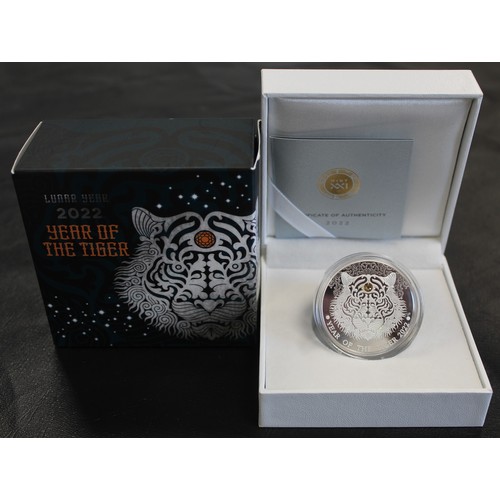 2228 - Ghana 2022 silver proof 2 Cedis inset with crystal featuring the Lunar Year of the Tiger. A limited ... 