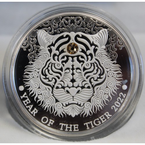 2228 - Ghana 2022 silver proof 2 Cedis inset with crystal featuring the Lunar Year of the Tiger. A limited ... 