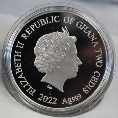 2228 - Ghana 2022 silver proof 2 Cedis inset with crystal featuring the Lunar Year of the Tiger. A limited ... 