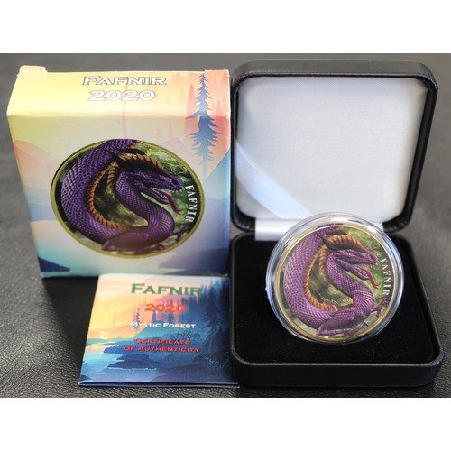 2227 - Germania Mint 2020 Mystic Forest Fafnir. Struck from 1oz fine silver with plated & colour finish... 