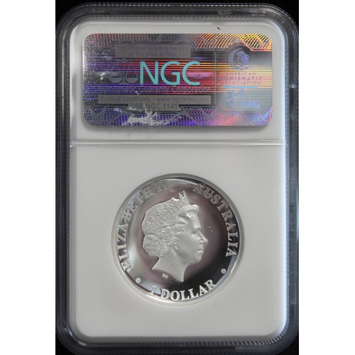 2223 - Australia 2016 silver proof $1 kangaroo with high relief strike on concave flan. Graded NGC PF69 Ult... 