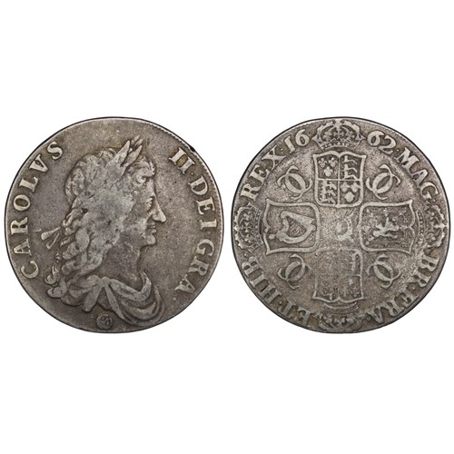 1150 - 1662 Crown, Charles II. Rose below bust, edge dated 1662 in Arabic numerals. 6 strings in harp. Fine... 