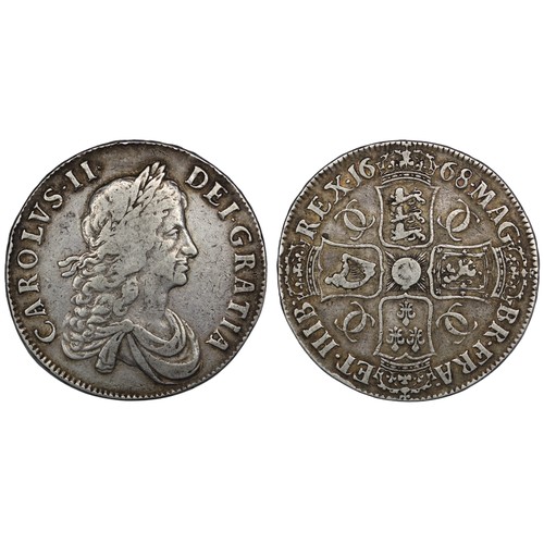 1151 - 1668 Crown, Charles II. Edge VICESIMO. 7 strings in harp, unlisted as a sub variety in Bull. gFine. ... 