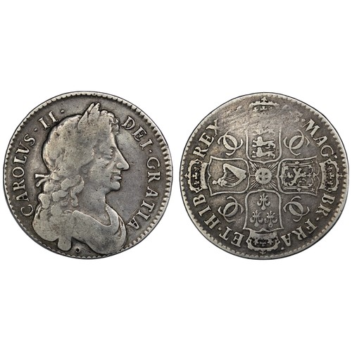 1167 - 1683 Halfcrown, Charles II. Edge TRICESSIMO QVINTO, 8 strings in harp. Date rubbed possibly adjusted... 