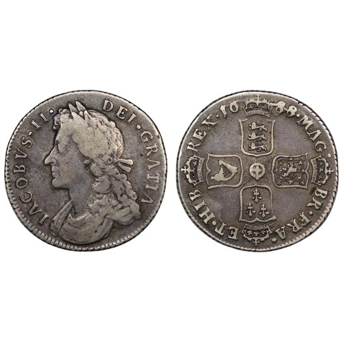 1188 - 1688 Shilling, James II. Seeming die crack through 88 of date, harp with 6 strings. Fair/nFine. [ESC... 