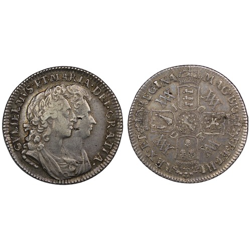 1189 - 1693 Shilling, William & Mary. Type B with stop after GRATIA, WM monogram in angles. 6 string in... 