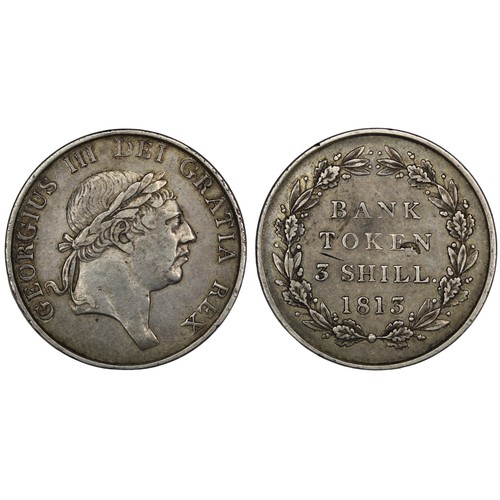 1165 - 1813 3 shilling bank token, George III. Reverse with mark across the EN of TOKEN very reminiscent of... 