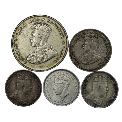 1258 - Coins of Ceylon (5) comprising 1922 50 cents, 1911 25 cents, 1907 10 cents, 1909 10 cents & 1941... 