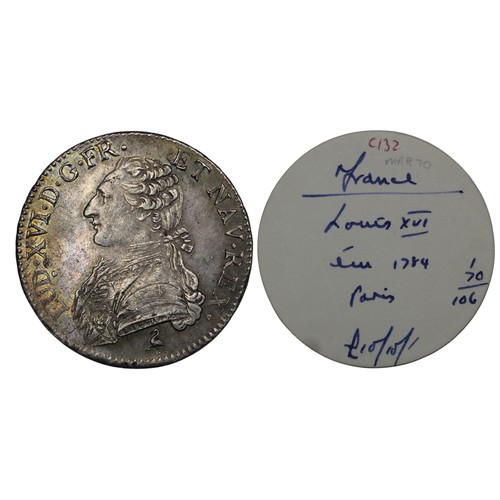 1262 - France, 1784 Ecu, Louis XVI. mm A, Paris, with some adjustment marks at date. Obverse mm. heron for ... 