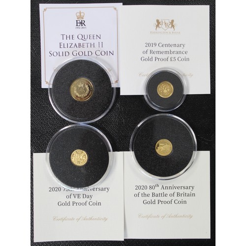 2029 - World gold proof miniature coins (4) comprising Alderney 2019 £5 (0.5g 24ct), Solomon Islands 2020 $... 