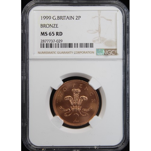 2106 - 1999 2p. Graded MS65RD, choice uncirculated. A low mintage year with just 260,000 mintage.