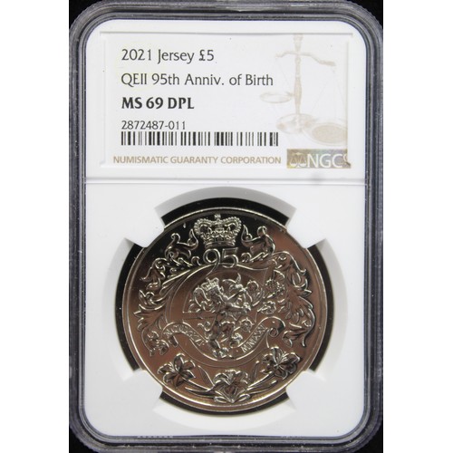 2162 - Jersey 2021 BUNC £5 commemorating the 95th Birthday of HM The Queen. Graded NGC MS69DPL with just on... 